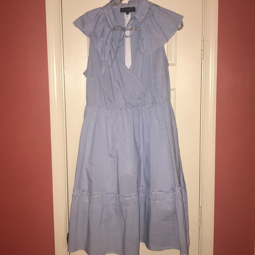 Eloquii Peter Pan Collar Striped Dress fit/flair